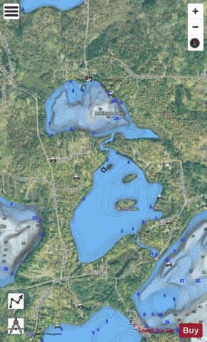 Birch Lake + Robinson Lake depth contour Map - i-Boating App - Satellite