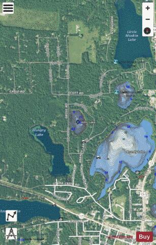 Hillis Lake depth contour Map - i-Boating App - Satellite