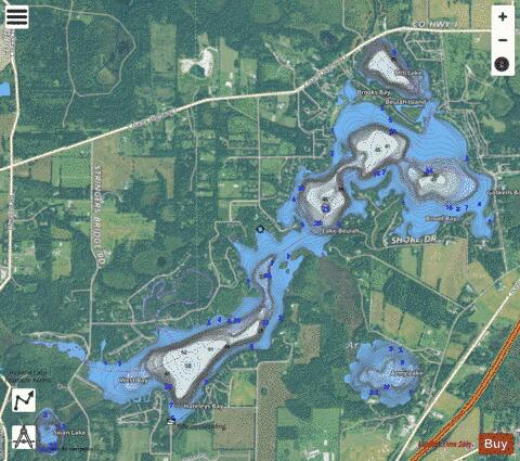 Lake Beulah depth contour Map - i-Boating App - Satellite