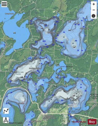 Medicine + Laurel Lake depth contour Map - i-Boating App - Satellite