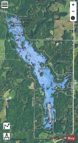 Otter Lake  Brown depth contour Map - i-Boating App - Satellite
