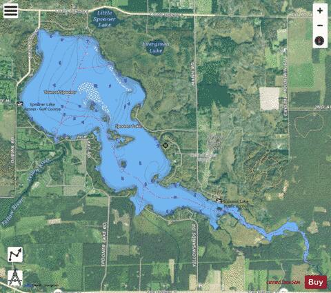 Spooner Lake depth contour Map - i-Boating App - Satellite