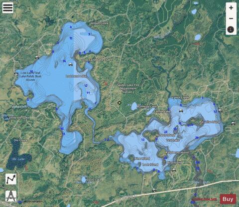 Teal Lake + Lost Land Lake depth contour Map - i-Boating App - Satellite