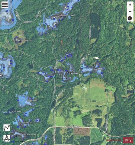 Triple Lakes depth contour Map - i-Boating App - Satellite