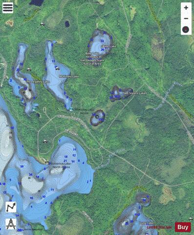 Lower Two Sisters Lake depth contour Map - i-Boating App - Satellite