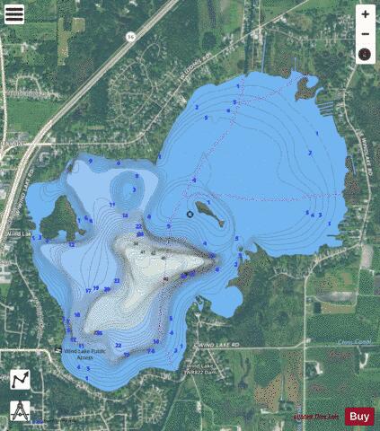 Wind Lake depth contour Map - i-Boating App - Satellite