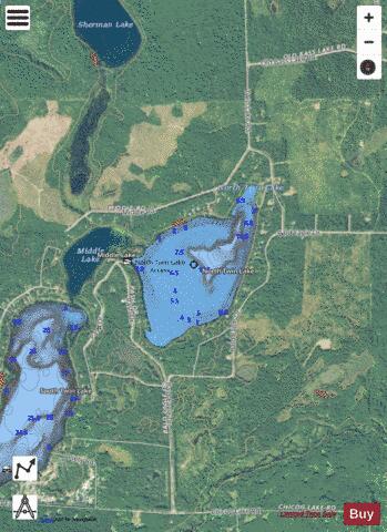North Twin Lake depth contour Map - i-Boating App - Satellite