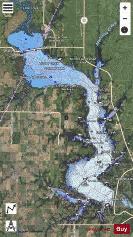 Milford Lake depth contour Map - i-Boating App - Satellite