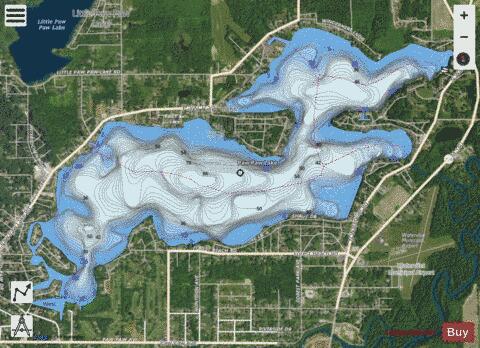 Paw Paw Lake depth contour Map - i-Boating App - Satellite