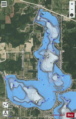 Devils Lake depth contour Map - i-Boating App - Satellite