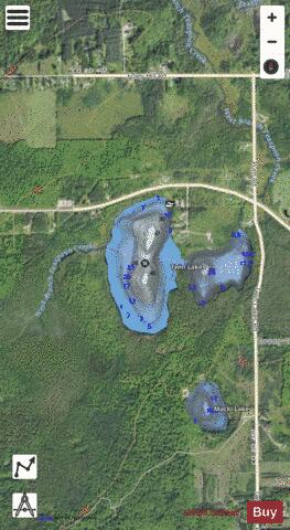 Twin Lake, West depth contour Map - i-Boating App - Satellite