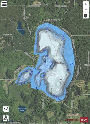 Whitefish Lake depth contour Map - i-Boating App - Satellite