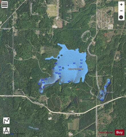 Woods, Lake of the depth contour Map - i-Boating App - Satellite