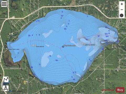 West Twin Lake depth contour Map - i-Boating App - Satellite