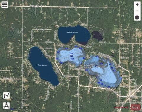 Twin Lake (west) depth contour Map - i-Boating App - Satellite