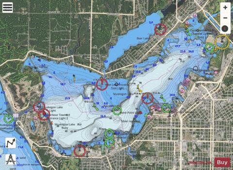 Muskegon Lake depth contour Map - i-Boating App - Satellite