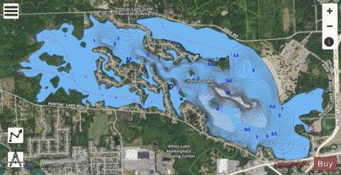 Pontiac Lake depth contour Map - i-Boating App - Satellite