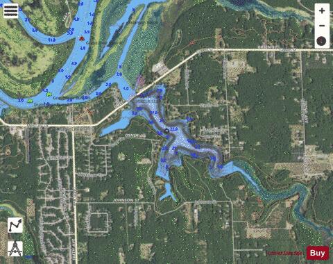 Stearn's Bayou depth contour Map - i-Boating App - Satellite