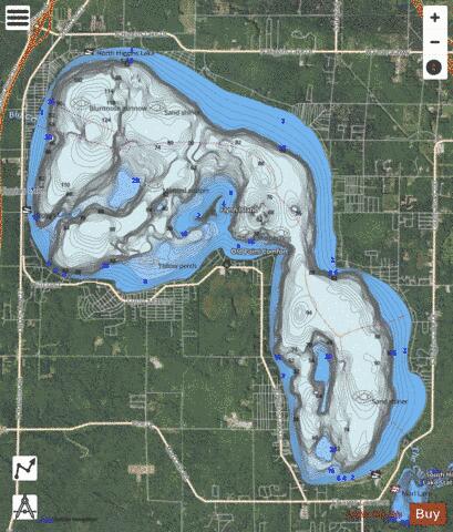 Higgins Lake depth contour Map - i-Boating App - Satellite