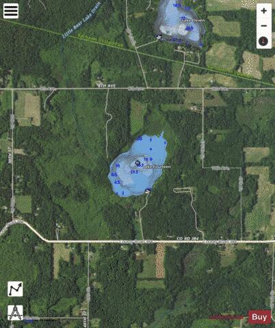 Fourteen, Lake depth contour Map - i-Boating App - Satellite