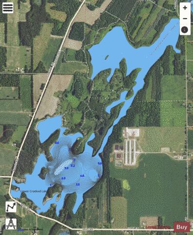 Crooked Lake, Lower depth contour Map - i-Boating App - Satellite