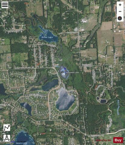 Honeywill Lake depth contour Map - i-Boating App - Satellite