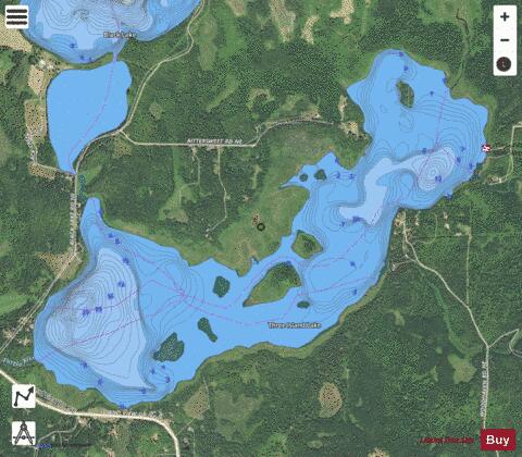 Three Island depth contour Map - i-Boating App - Satellite