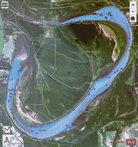 Tunica Cutoff depth contour Map - i-Boating App - Satellite