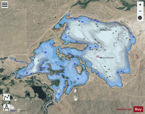 Pishkun Reservoir depth contour Map - i-Boating App - Satellite