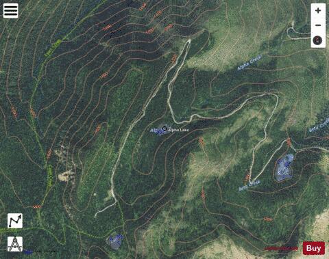 Alpha Lake depth contour Map - i-Boating App - Satellite