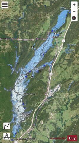 Atoka Reservoir depth contour Map - i-Boating App - Satellite