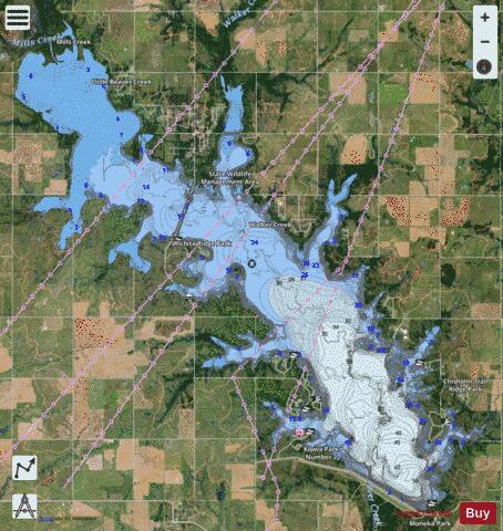 Waurika depth contour Map - i-Boating App - Satellite