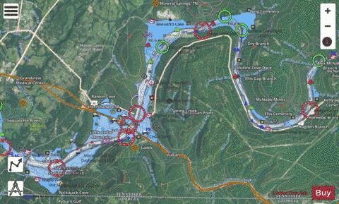 Bennett Lake / Nickajack Lake depth contour Map - i-Boating App - Satellite
