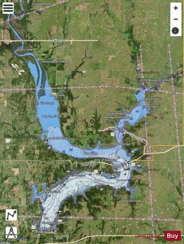 Kaw Lake depth contour Map - i-Boating App - Satellite