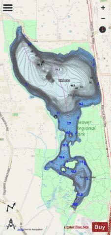 Beaver + Elk Lakes depth contour Map - i-Boating App - Streets