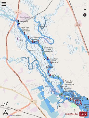 CONTINUATION OF NEUSE RIVER Marine Chart - Nautical Charts App - Streets