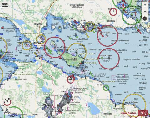 LAKE HURON STRAITS OF MACKINAC DE TOUR PASS TO WAUGOSHANCE PT Marine Chart - Nautical Charts App - Streets