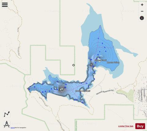 Morena Reservoir depth contour Map - i-Boating App - Streets