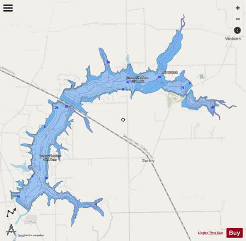 Greenville New City Lake / Governor Bond Lake depth contour Map - i-Boating App - Streets