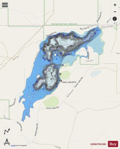 Avery Lake ,Montmorency depth contour Map - i-Boating App - Streets