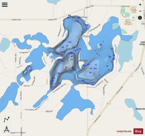 Crooked Lake ,Barry depth contour Map - i-Boating App - Streets