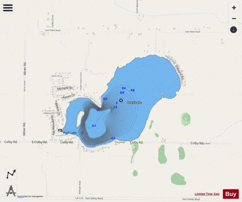 Duck Lake ,Montcalm depth contour Map - i-Boating App - Streets