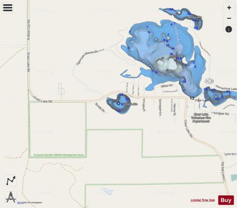 Grass Lake ,Ogemaw depth contour Map - i-Boating App - Streets