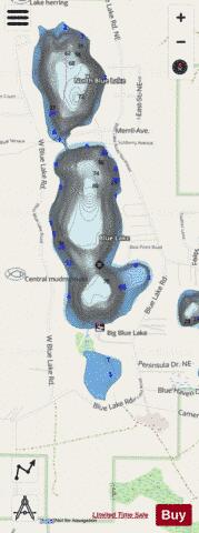 Little Blue Lake ,Kalkaska depth contour Map - i-Boating App - Streets