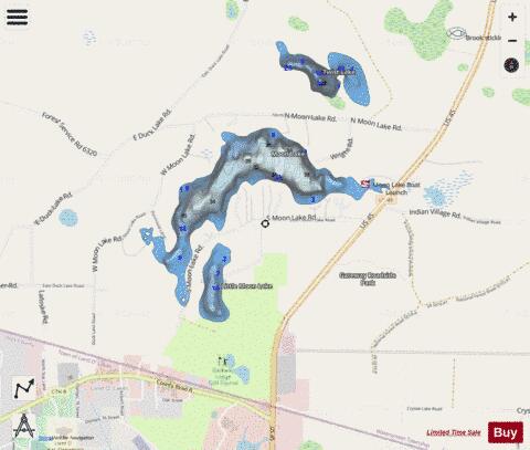 Little Moon Lake ,Gogebic depth contour Map - i-Boating App - Streets