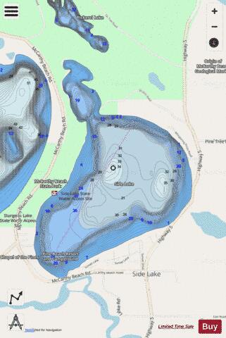 Side Lake depth contour Map - i-Boating App - Streets