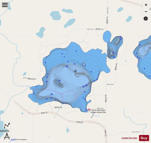 Nord Lake depth contour Map - i-Boating App - Streets