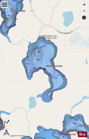 Middle Pigeon Lake depth contour Map - i-Boating App - Streets