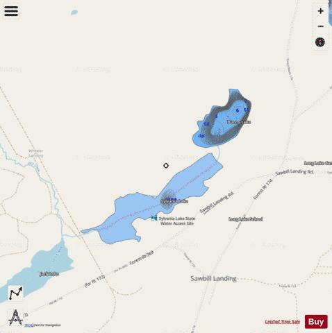 Bunny Lake + Sylvania Lake depth contour Map - i-Boating App - Streets