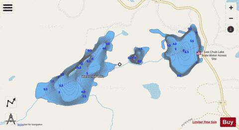 East Chub Lake + West Chub Lake + depth contour Map - i-Boating App - Streets